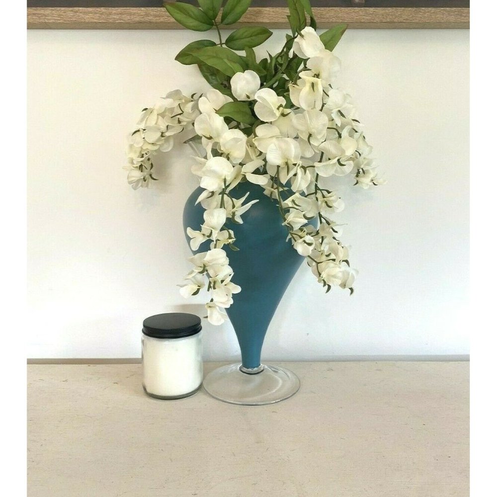 Trendy Glass Vase Turquoise 12" Minimalist Decorative Hand Painted Cute Gift